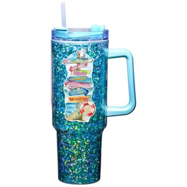 Imagem de Spoontiques Caneca de viagem de acrílico com glitter de 1,134 g - acrílico de parede dupla com trava deslizante tampa de viagem e canudo - 28 cm de altura