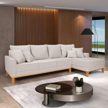 Imagem de Sofá Beny Chaise e 4 lugares Living Linho Base de Madeira Fixo Sala (Cru, Lado Direito)