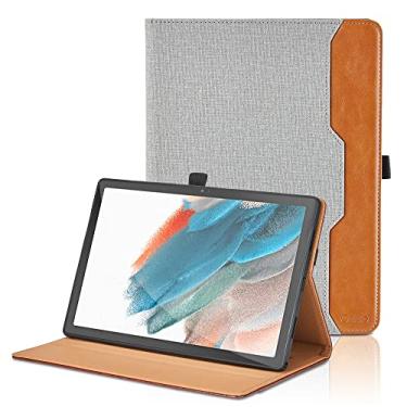 Imagem de Capa para Samsung Galaxy Tab A8 de 10,5 polegadas 2022 (SM-X200/X205/X207), capa para tablet de couro PU premium com alça de mão, bolso grande, capa inteligente para despertar/hibernar, cinza