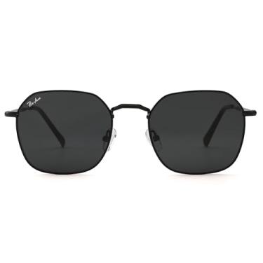 Imagem de Pro Acme Óculos de sol clássicos para mulheres e homens, armação de metal plano, hexagonal, óculos de sol quadrados modernos, lentes de vidro 100% real, C3 | Preto | Cinza, Medium