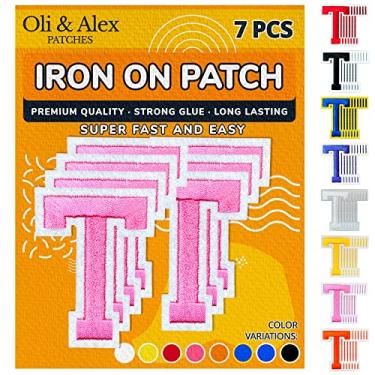 Imagem de Oli and Alex Iron On Letters 6 cm - 7 peças de adesivos rosa T letras para roupas - Super cola - sem necessidade de costura - bordado time de futebol escolar universitário - rosa, T