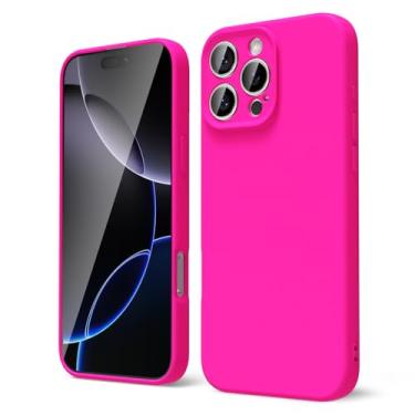 Imagem de oakxco Capa de telefone para iPhone 16 Pro Max de silicone líquido, fina e leve, resistente a quedas, com toque macio e antiderrapante, disponível em rosa fosco