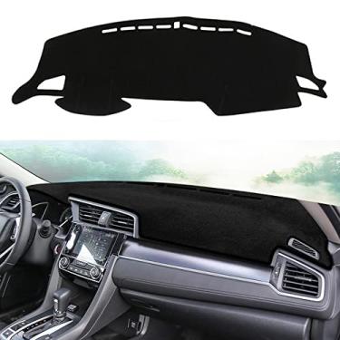 Imagem de YOFAMO Capa de painel de painel tapete pad tapete personalizado para Honda 10ª geração Civic 2016 2017 2018 2019 2020 2021 acessórios antiderrapante tapete protetor de console central (borda preta)