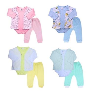 Imagem de Casaquinho Body Mijao Recem Nascido Roupa Bebe Kit 3 Pecas - Taya Baby