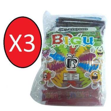 Imagem de Kit 3 Sacos Sacolé Geladinho Mini Bigu Pacote c/ 50x28ml=150un