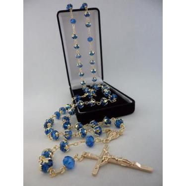 Imagem de Terço cristal aust. azul escuro 8x6mm esp. - folh. ouro - armazem
