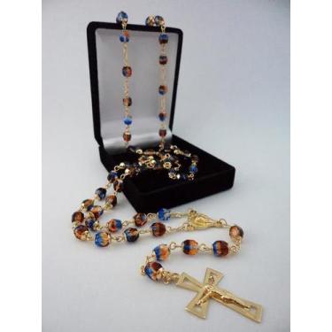 Imagem de Terço cristal tcheco jablonex mesclado (marrom/topázio/azul) 6mm folh.