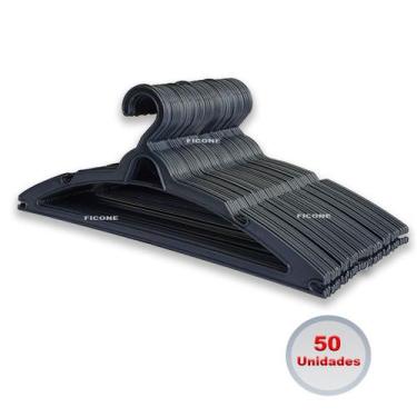 Imagem de Cabide Preto Adulto Básico - Kit 50 Cabides Preto Camisas  Ficone Deco