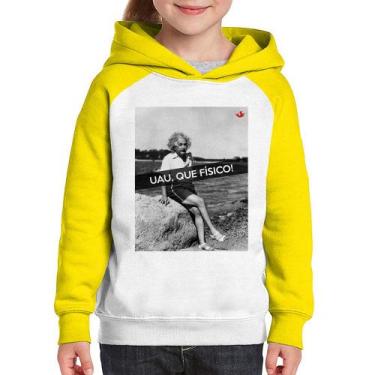 Imagem de Moletom Infantil Uau, que físico - Foca na Moda, Branco, Amarelo, 6