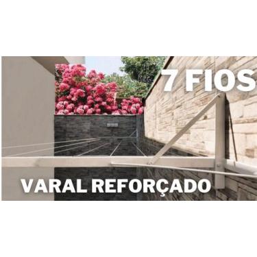 Imagem de Varal retrátil reforçado para parede ou muro para 7 fileiras - Branco 