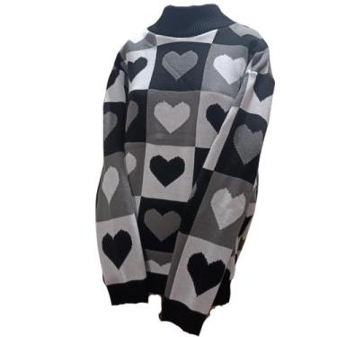 Imagem de Blusa feminina corações  Tricô inverno frio malha - Sagradin Tricot, P