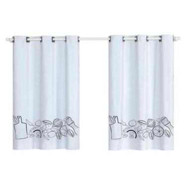 Imagem de Cortina De Cozinha Blackout PVC Estampada 2,20 X 1,30 - Branco - Vagal