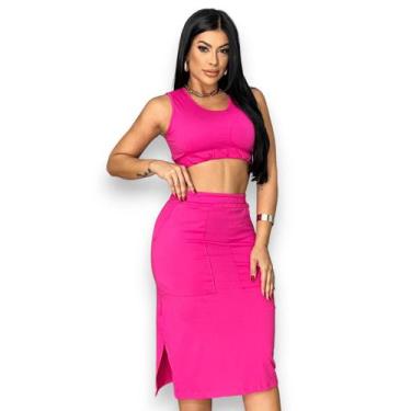 Imagem de Conjunto Feminino Saia Midí e Cropeed Elegante Casual - Slim Conceito,