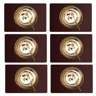 Imagem de Jogo Americano Sousplat Retangular 14 pçs Limpa Facil couro - GENERTOY