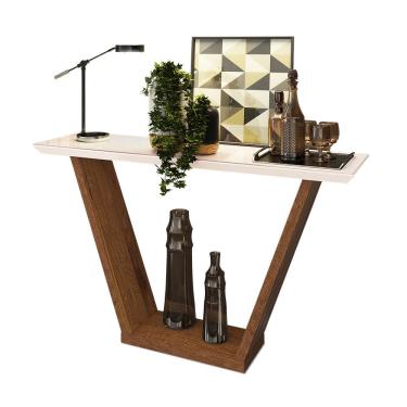 Imagem de Aparador Sala Estar 136cm Tampo MDF c/ Vidro Lótus Telha/Creme D04 - D`Rossi