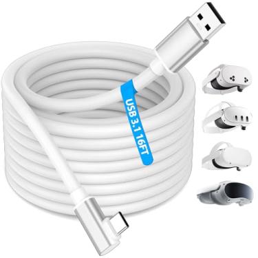 Imagem de USB 3.1 to USB C Link Cable 16FT High Speed Data Transfer Long Extention Cord for Virtual Reality Headset to PCVR PC Steam Gaming for Oculus/ Quest 3/ Meta Quest 3S Quest 2/ Pro/ Pico 4/ Ultra White
