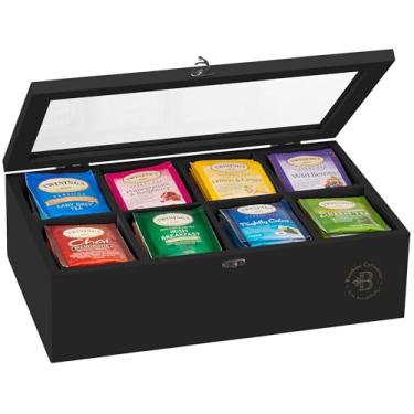 Imagem de Organizador de saquinhos de chá Bambüsi – Caixa organizadora de chá de bambu, suporte para saquinhos de chá com janela de acrílico, tampa magnética mantém os saquinhos de chá frescos - Organizador de