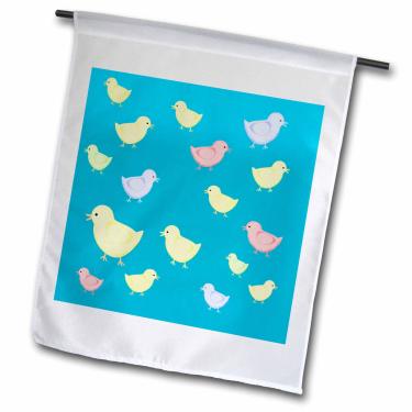 Imagem de 3dRose fl_44024_1 Pintinhos coloridos de desenho de páscoa prontos para levar para casa frangos em pastéis bandeira de jardim, 30 x 45 cm