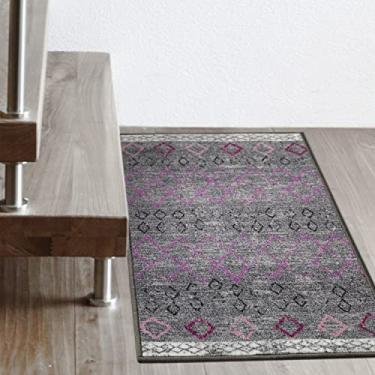 Imagem de Antep Rugs Alfombras Tapete de borracha antiderrapante (antiderrapante) 2x3 com parte traseira boêmio marroquino boêmio com perfil baixo (roxo, cinza, 60 x 91 cm)