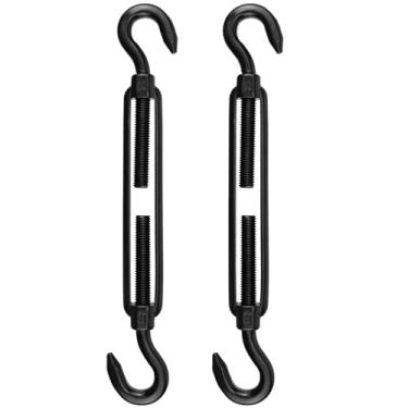 Imagem de Antrader Esticador e gancho M10, 2 peças de aço inoxidável tensores de aço inoxidável M10 Esticador de gancho duplo para serviço pesado Esticador de cabo preto para tensão de corda de fio