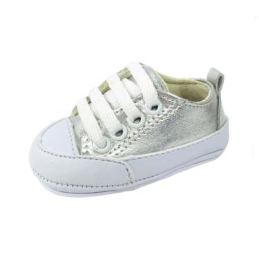 Imagem de Sapatinhos Bebê-Tenis recém-nascido primeiros passos, forrado com tecido espumado 14ao20 baby 1001C (Prata Branco, BR, Bebê, Numérico, 15)