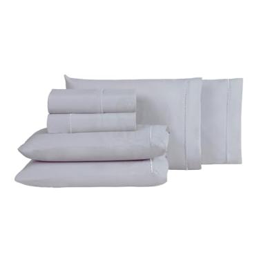 Imagem de Jogo de Lençol Roupa Cama 100% Algodao 300 Fios 205x193x35 6 Peças (Cinza, King)