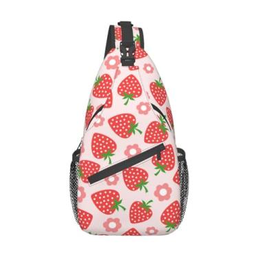 Imagem de VOOHDDY Bolsa tiracolo com flor de morango, fruta, rosa, para mulheres, homens, viagem, trilhas, bolsa tiracolo no peito, casual, esportiva, Flor de morango, fruta rosa, One Size, Bonito