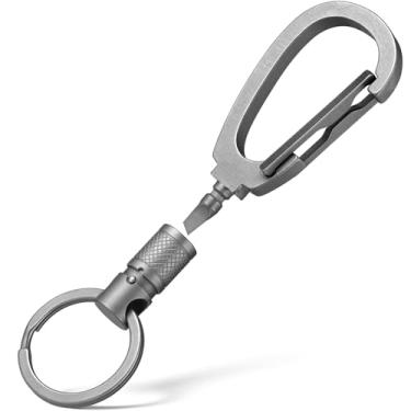 Imagem de FEGVE Clipe de chaveiro destacável de titânio, mosquetão giratório com chaveiro para homens, design de trava de segurança, Cinza, G