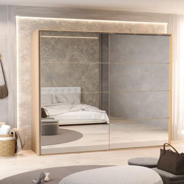 Imagem de Guarda Roupa Casal 2 Portas de Correr Santorini 8 Espelhos Carvalho Marrom/Off White