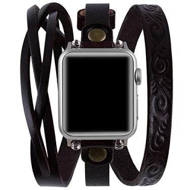 Imagem de Pulseira Vikoros de couro dupla compatível com Apple Watch 38 mm 40 mm Iwatch Series 6/5/4/3 feminino, pulseira de couro de tecido descolado, pulseira de relógio compatível com Apple Watch SE, Coffee