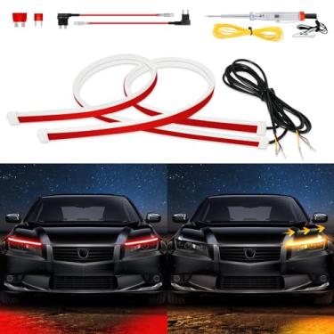 Imagem de DUOFU365 Fita de luzes LED para carro, DRL, luzes diurnas à prova d'água, flexível, 30,5 cm, tira de farol de LED de duas cores, sequencial, interruptor sequencial, vermelho e âmbar/amarelo