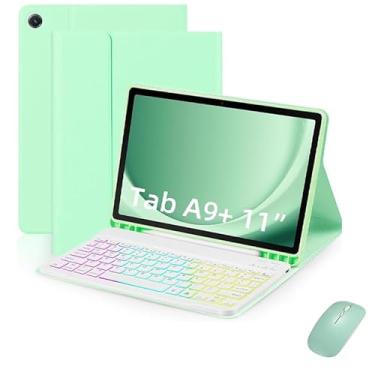 Imagem de Camada de teclado para Samsung Galaxy Tab A9 Plus 11 ", Touchpad Layer Back Round Keys e Mouse Teclado de cor agradável removível Touch Keyboard Layer-verde