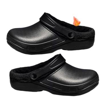 Imagem de Sapatos Masculinos De Chef Largos, Moda Inverno Quente Algodão À Prova De Água Segurança De Óleo Sapatos De Cozinha De Trabalho, Tamancos De Chef Internos E Externos, Para Restaurante(Black,48 EU)