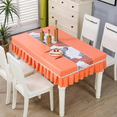 Imagem de Toalha de mesa ajustada toalha de mesa simples moderna retangular impermeável resistente a manchas protetor de mesa com saia para mesa de jantar/festa/casamento decorativa-laranja||70 x 120 cm/27,5 x