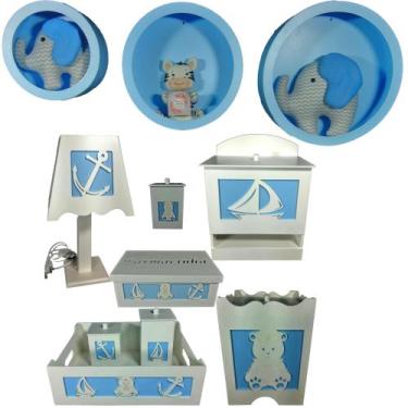Imagem de Kit Higiene bebê mdf 8 pçs + 3 Nichos azul - URSINHO MARINHEIRO (Pront