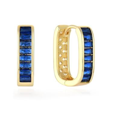 Imagem de Vesitim Brincos de argola de ouro Huggie hipoalergênicos, feminino, zircônia cúbica, joia presente, Cobre, Safira