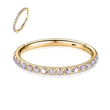 Imagem de PEAKLINK 20G 18G 16G 14G CZ/Opala Aço Inoxidável Sem Costura Articulada Segmento Anel de Piercing para Cartilagem de Concha de Septo Helix 6/7/8//9/10/12 mm, Metal, outro,