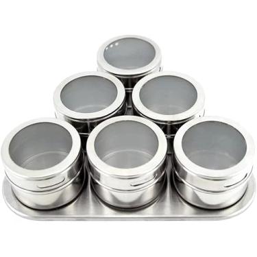 Imagem de Porta Temperos Condimentos Inox Magnético 6 Potes Com Imã
