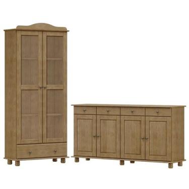 Imagem de Armario Cristaleira e Balcao 4 Portas Madeira Maciça Freijo Milani Sto