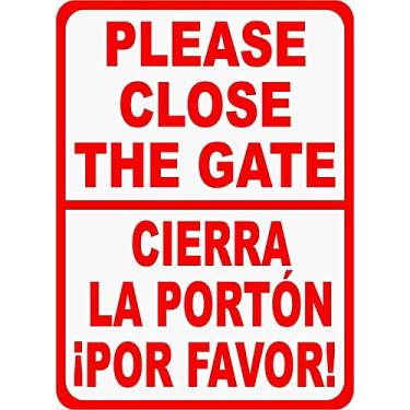 Imagem de AdriK Placa bilíngue Please Close Gate. Cierre el Porton Por Favor Espanhol. Inglês Espanhol Sinais de Segurança Sinal de Estrada Sinal de Negócios 30 x 20 cm Placa de Alumínio Metal Alumínio