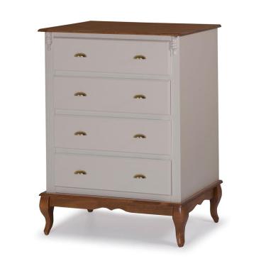 Imagem de Cômoda de Madeira 4 Gavetas Pés Luiz XV 60816 Hannover Linz Móveis - Off White/Imbuia Glazer