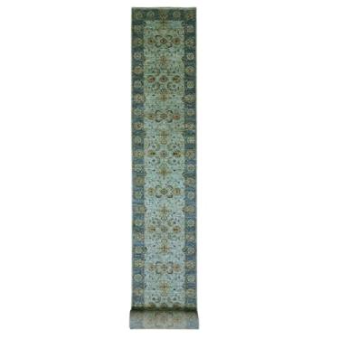 Imagem de Shahbanu Rugs Tapete oriental com design floral azul turquesa de lã GG (2'8"x24'2.5 cm)