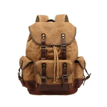 Imagem de Mochilas de lona masculina de couro vintage mochila escolar masculina de qualidade mochila para laptop masculina(Khaki)