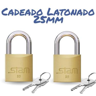 Imagem de Cadeado segurança Stam Ecoat original zamac latonado 25mm, 2 Unidades