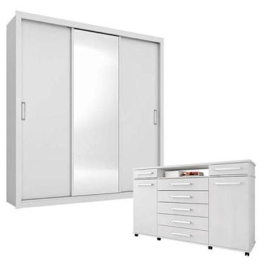 Imagem de Cômoda London e Guarda Roupa Casal Residence Branco - Demóbile - Demob