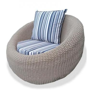 Imagem de Poltrona Bola em Corda Náutica - Tecido Illimani Azul - New Garden 