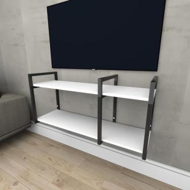 Imagem de Rack estilo industrial aço cor preto prateleiras 30cm cor branca model