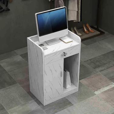 Imagem de Mesa de recepção, balcão frontal com gavetas com trava, mesa de sala de recepção de salão, mesa de computador de escritório com armário de armazenamento, balcão de caixa de loja de roupas, B, 152 x