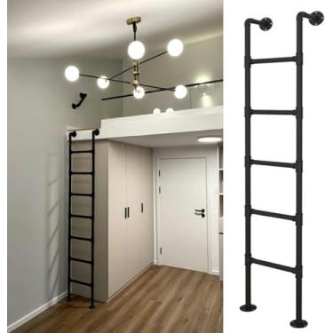 Imagem de Escada de metal montada na parede para loft doméstico, escada de saída de poço de janela de porão de degrau, escada de saída de porão de aço resistente, para segurança doméstica de emergência, carrega