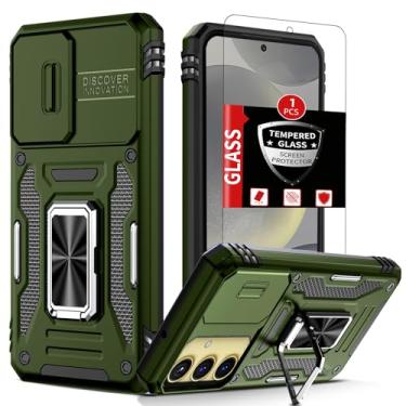 Imagem de FRLMOOES Capa para Samsung Galaxy S24 Plus com protetor de tela, capa de câmera deslizante integrada + anel de suporte para S24+Plus, capa à prova de choque, antiarranhões, proteção resistente contra